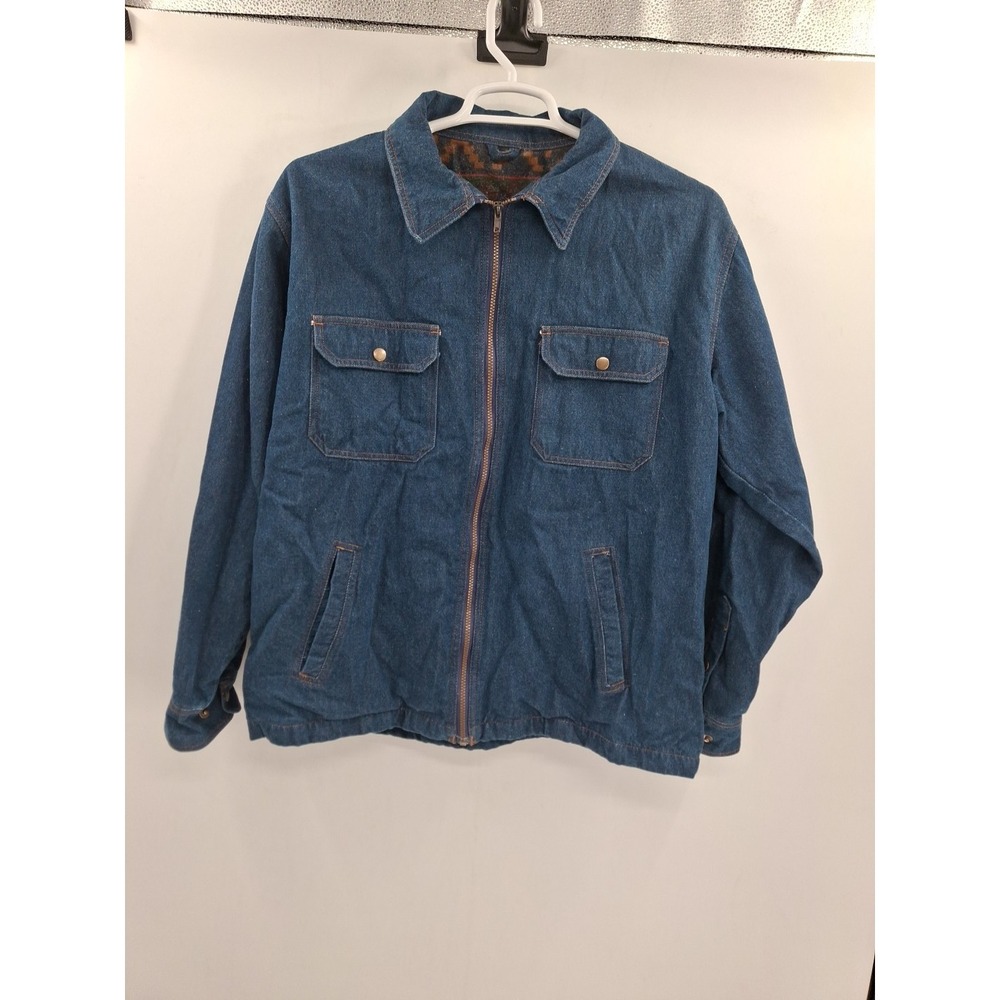 Duke Haband‎ Chore Coat Jacket Mens Large Blue Denim Blue Flannel Lined